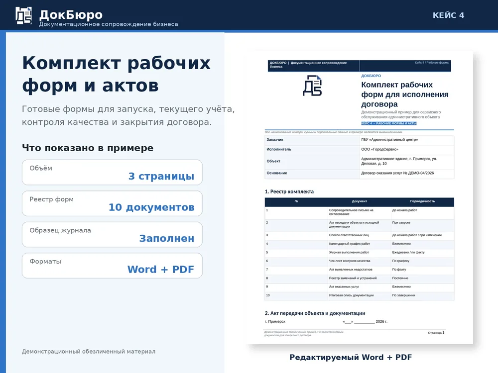 Пример комплекта рабочих форм